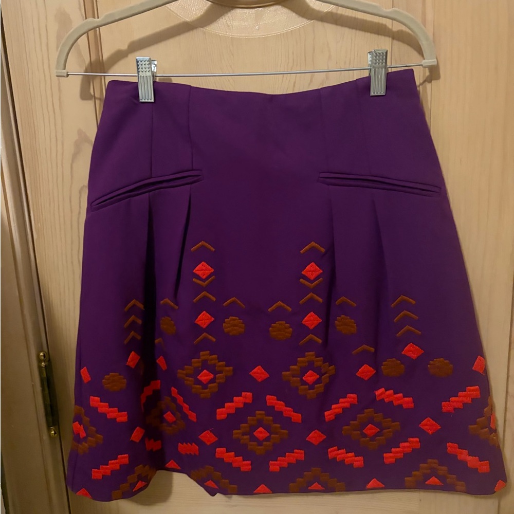 Nanette Lepore Purple A-Line Skirt with Red and Brown Accents
